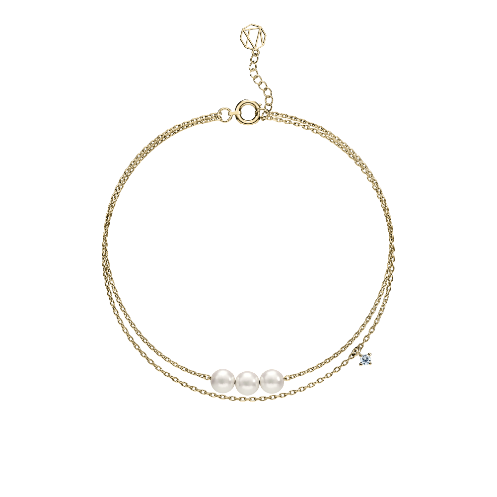 Pearl Love：Be cherishing 10K  Exquisite Pearl and Diamond Double-Chain Bracelet BR0220