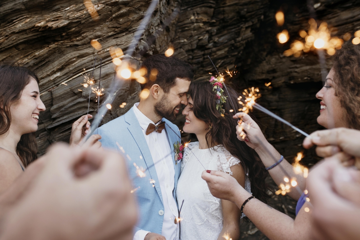 man-woman-celebrating-their-wedding-beach