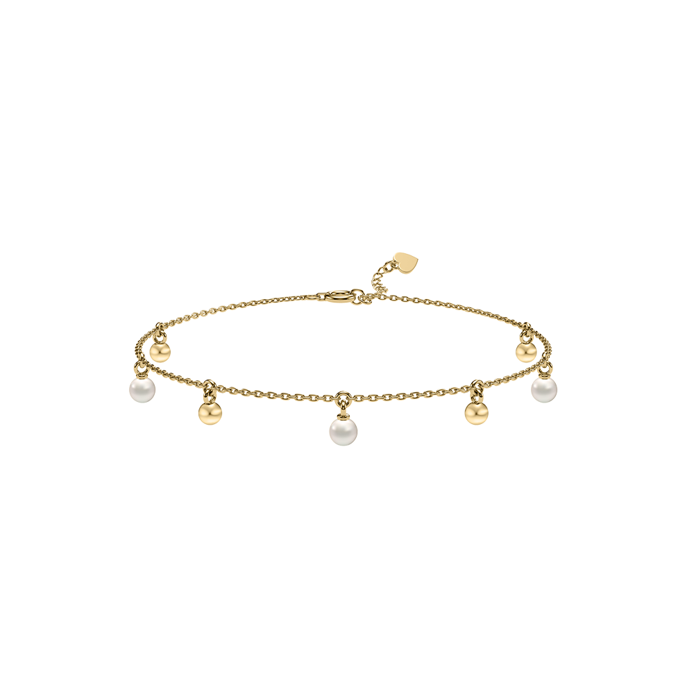 Pearl Love :  Be True 10K gold Pearl and gold ball link bracelet