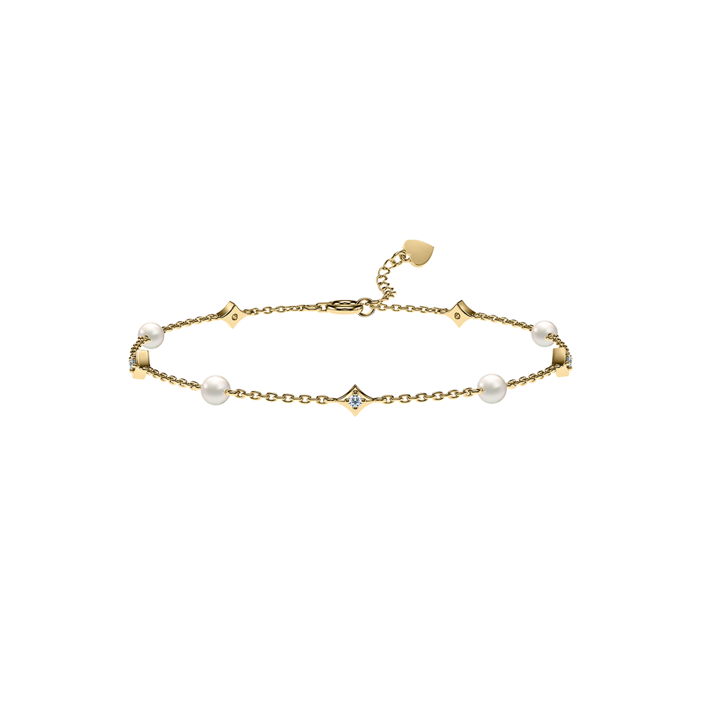 Pearl Love :  Be Myself 10K gold Sparkling diamond and pearl bracelet