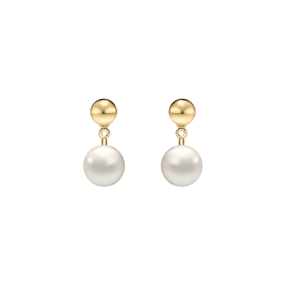 Pearl Love : Be True 10K gold Pearl and gold ball drop earrings EE0130