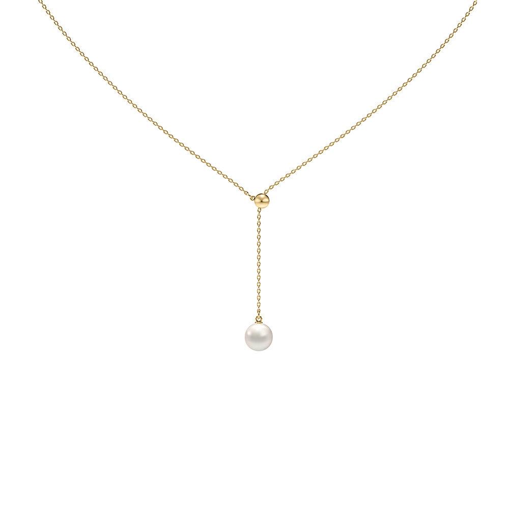 Pearl Love Series Be True 10K Gold AKOYA V- shaped pearl necklace with a gold ball