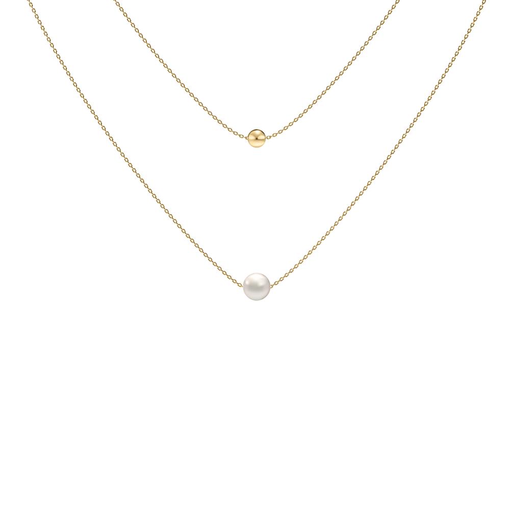 Pearl Love Series Be True 10K Gold AKOYA double chains pearl necklace with a gold ball