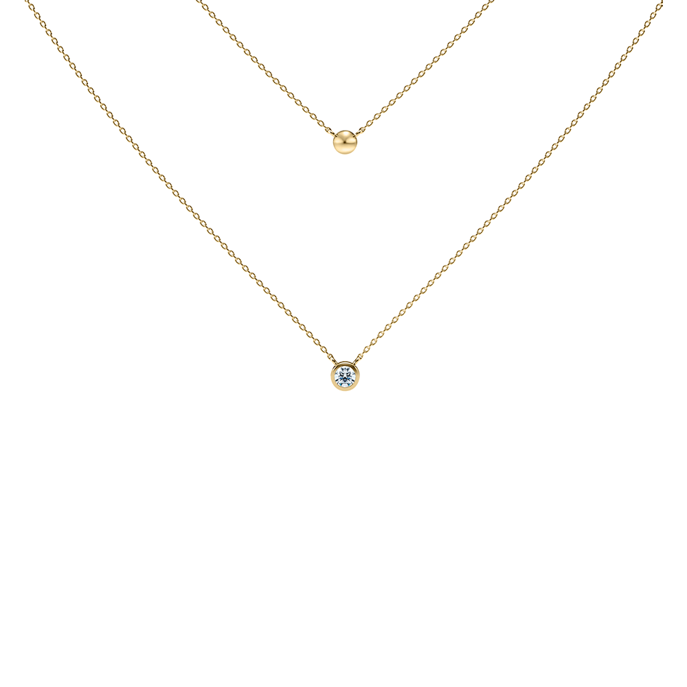 Pearl Love Series Be Myself 10K Gold Double chains diamond necklace with a gold ball