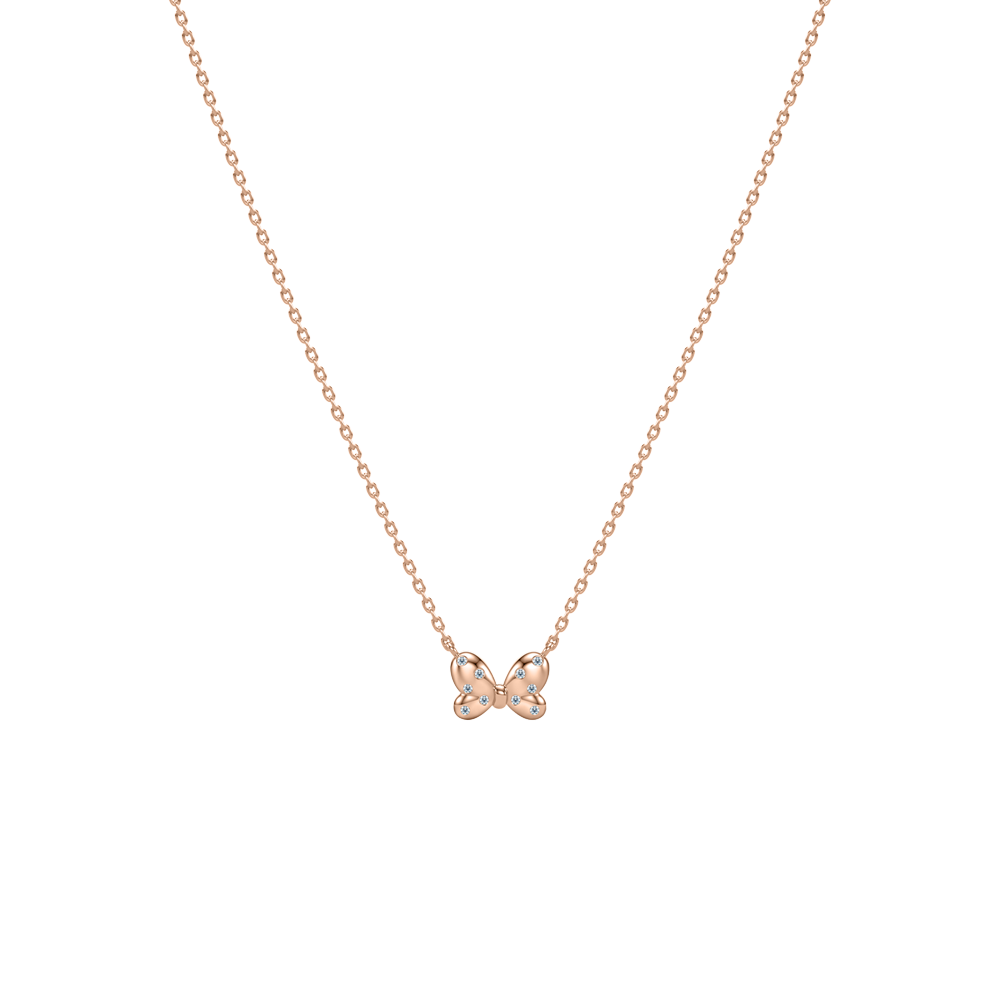 Mickey Mouse Love Promise :  10K rose gold Bow Necklace NNDM003